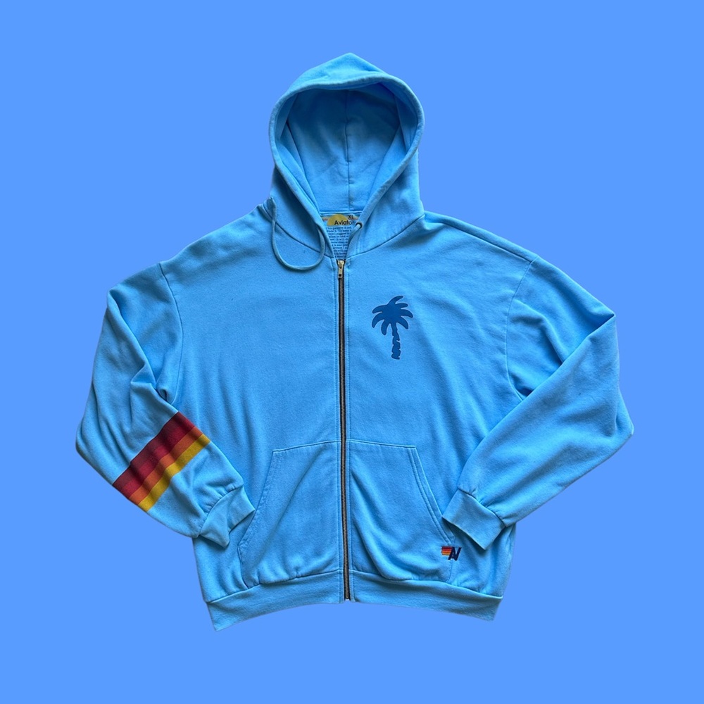 Aviator Nation Ultra Rare Palm Tree Festival Dana Point Relaxed Neon Blue Hoodie